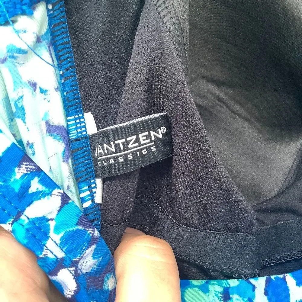 Jantzen One Piece Swimsuit Womens XL Blue Padded Halter Tropical‎ Watercolor
